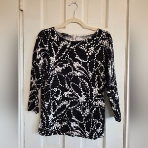 Talbots Black and White Floral Knit Top